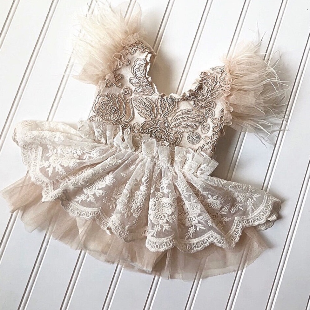 Elegant Lace Dress with Feather Details